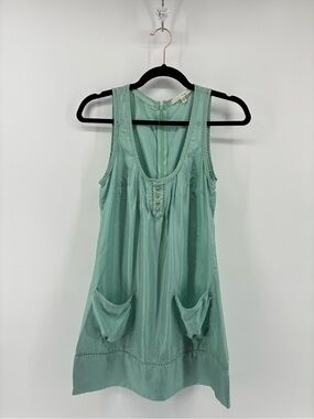Mint Green 100% Silk Sleeveless Pocket Tunic Slip Tank Dress